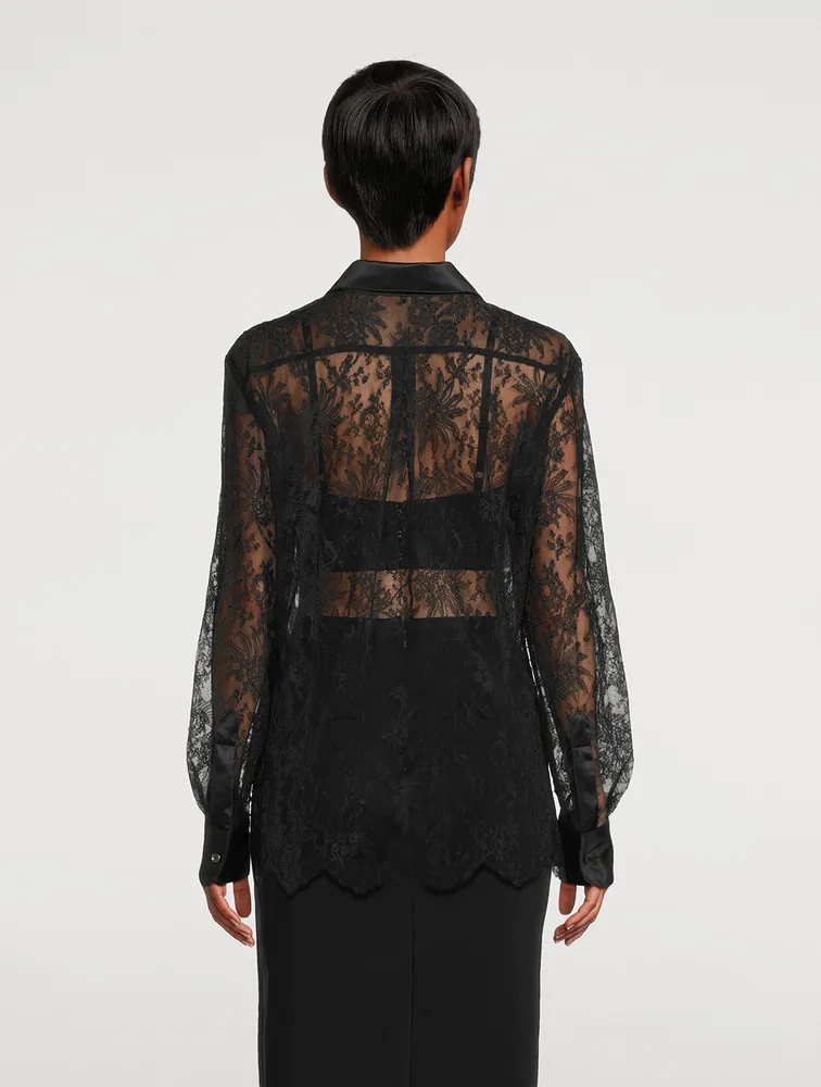 Satin-Trimmed Chantilly Lace Shirt
