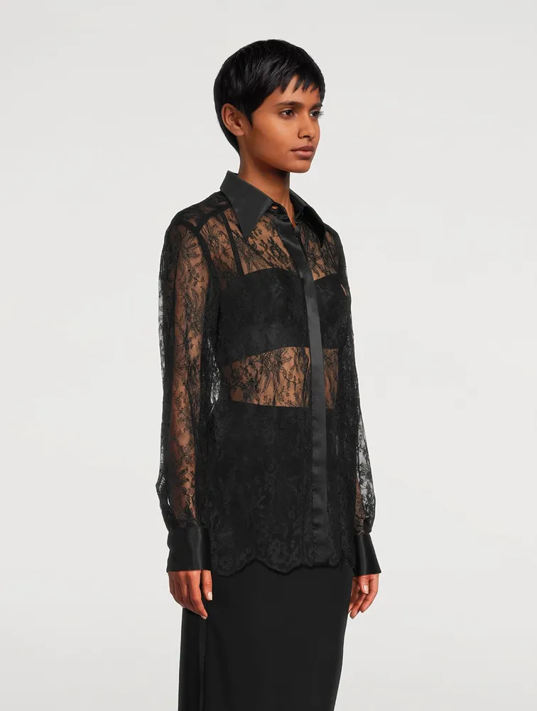 Satin-Trimmed Chantilly Lace Shirt