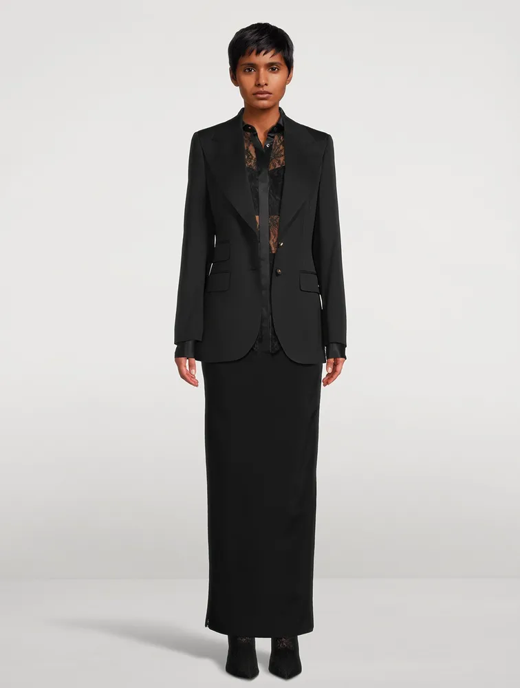 Satin-Trimmed Chantilly Lace Shirt