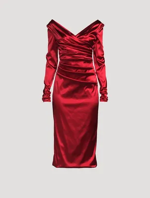 Ruched Satin Midi Dress