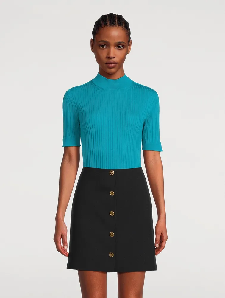 Wool Mockneck Short-Sleeve Sweater