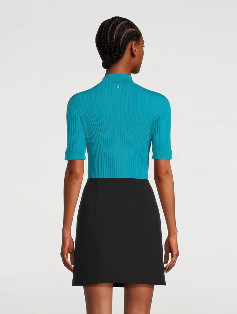 Wool Mockneck Short-Sleeve Sweater