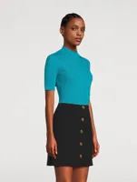 Wool Mockneck Short-Sleeve Sweater