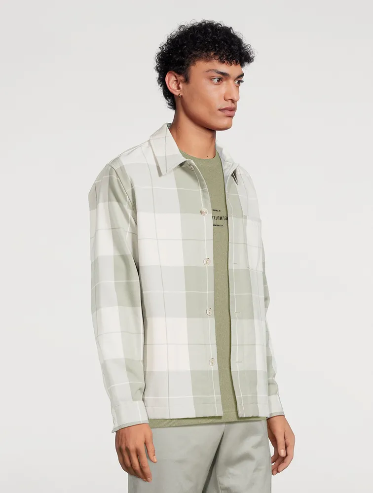 Button-Front Overshirt Plaid Print