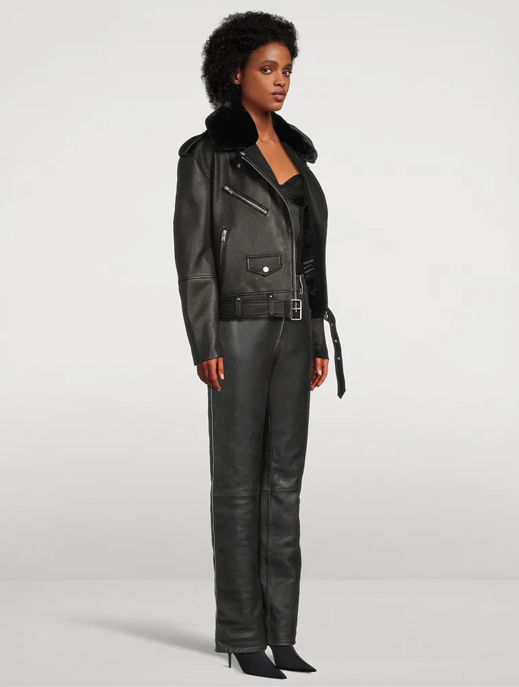 Maddox Faux Shearling-Trimmed Leather Jacket