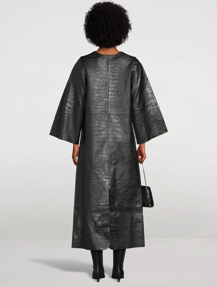 Cebello Croc-Embossed Leather Midi Dress