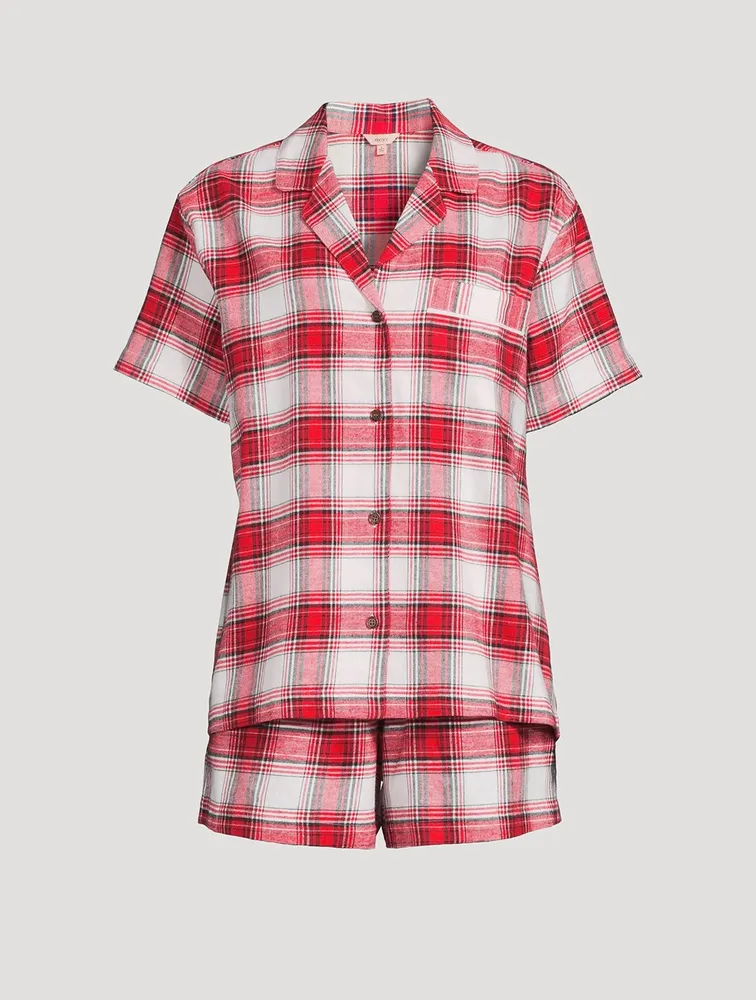 Flannel Short Pajama Set Plaid Print