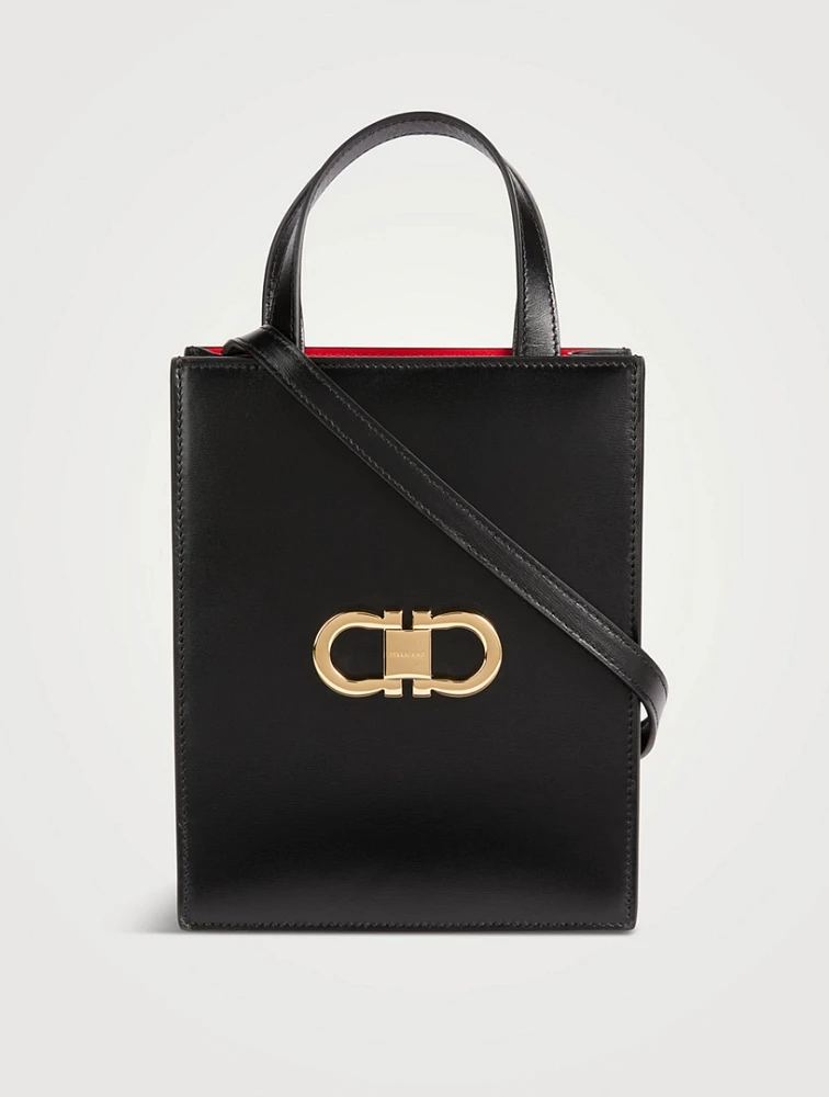 Mini Double Gancini Leather Tote Bag