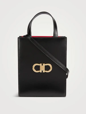 Mini Double Gancini Leather Tote Bag