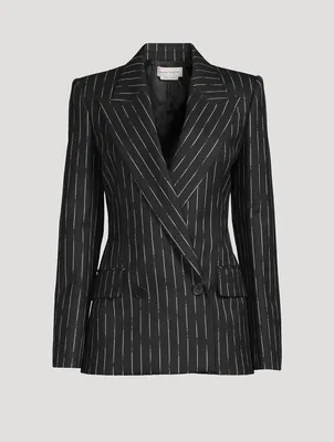 Double-Breasted Blazer Broken Stripe Print