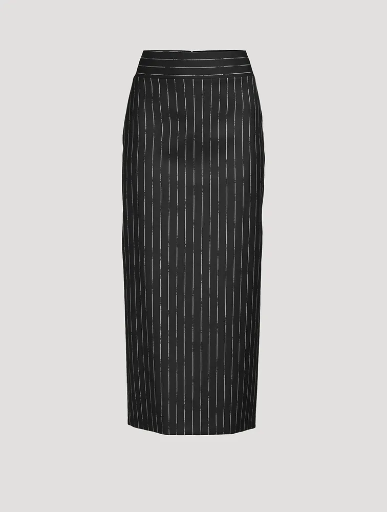 Wool Pencil Skirt Broken Stripe Print