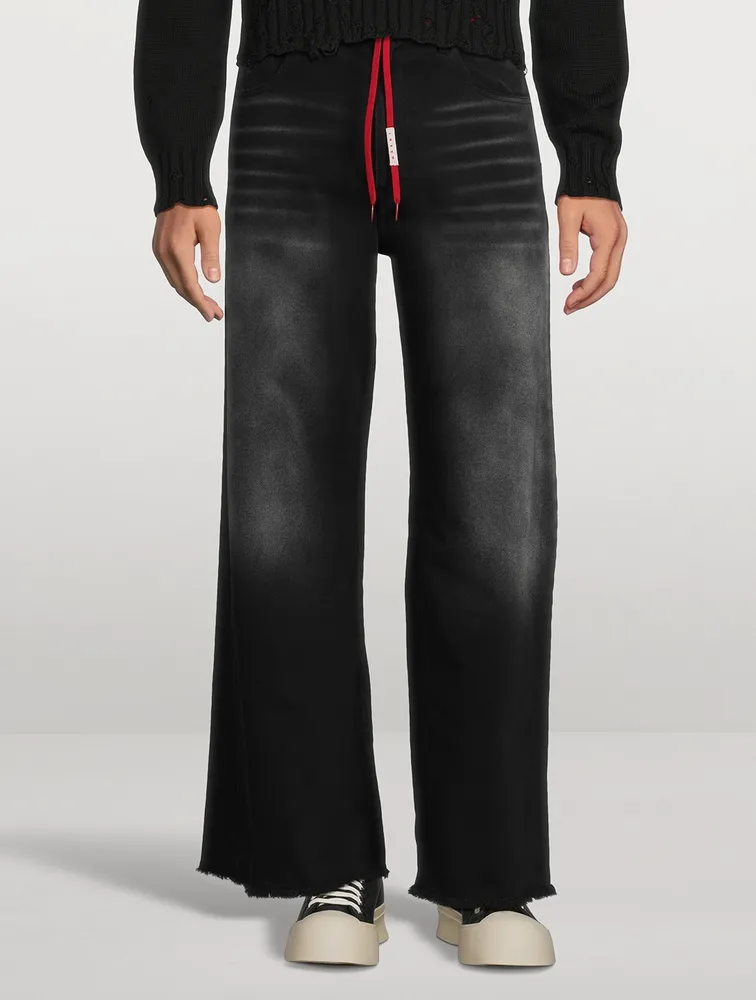 Wide-Leg Flared Jeans With Shoelace