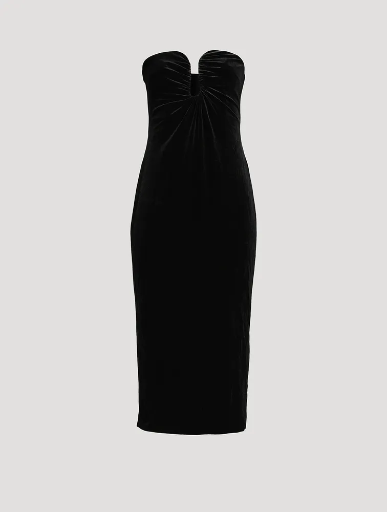 Velvet Strapless Midi Dress