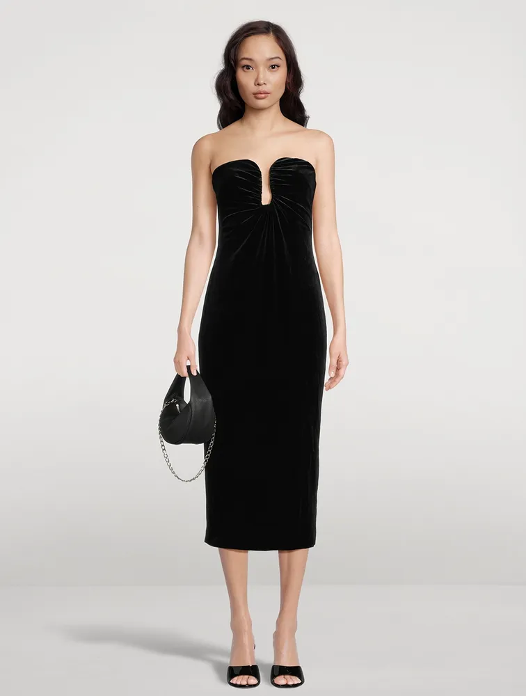 Velvet Strapless Midi Dress