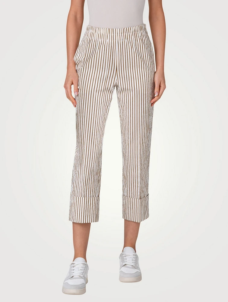 Farell Seersucker Cropped Pants Striped Print