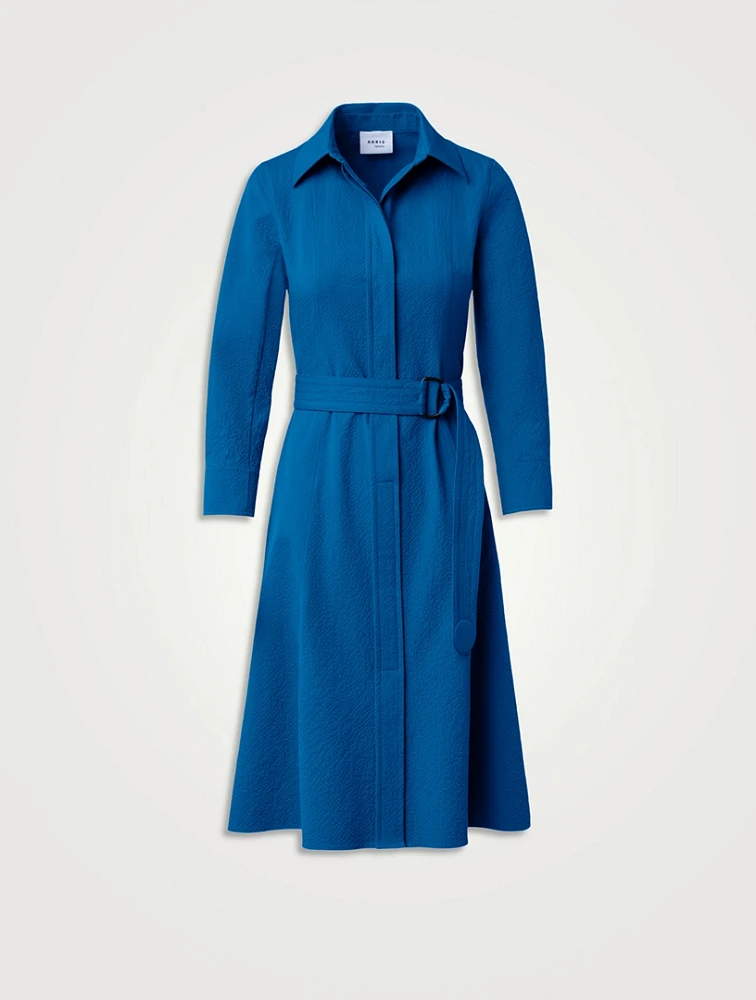 Belted Seersucker Shirt Dress