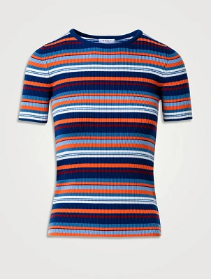 Wool Short-Sleeve Sweater Striped Print