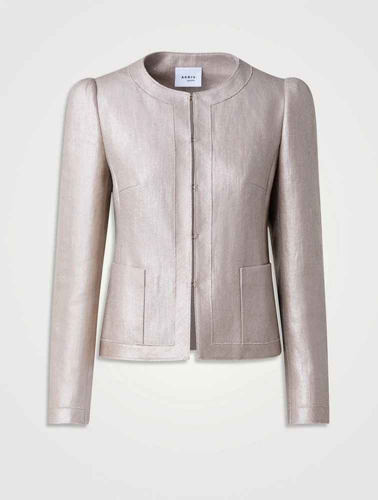 Linen And Cotton Collarless Jacket