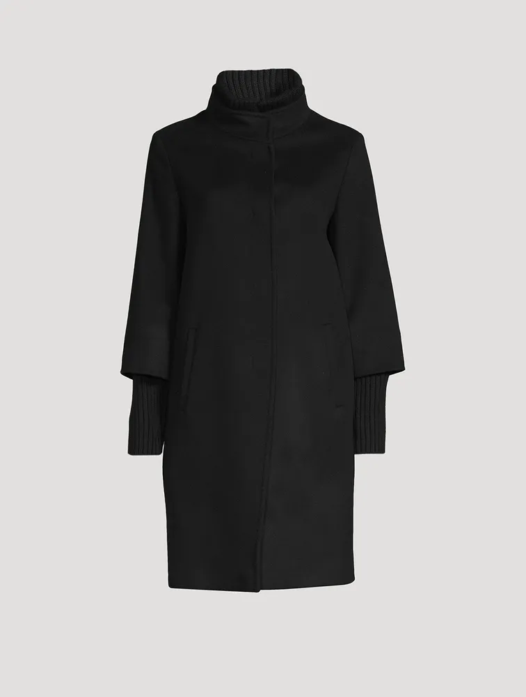Wool Coat With Rib-Knit Trim
