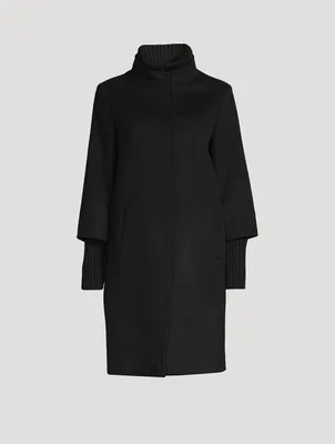 Wool Coat With Rib-Knit Trim