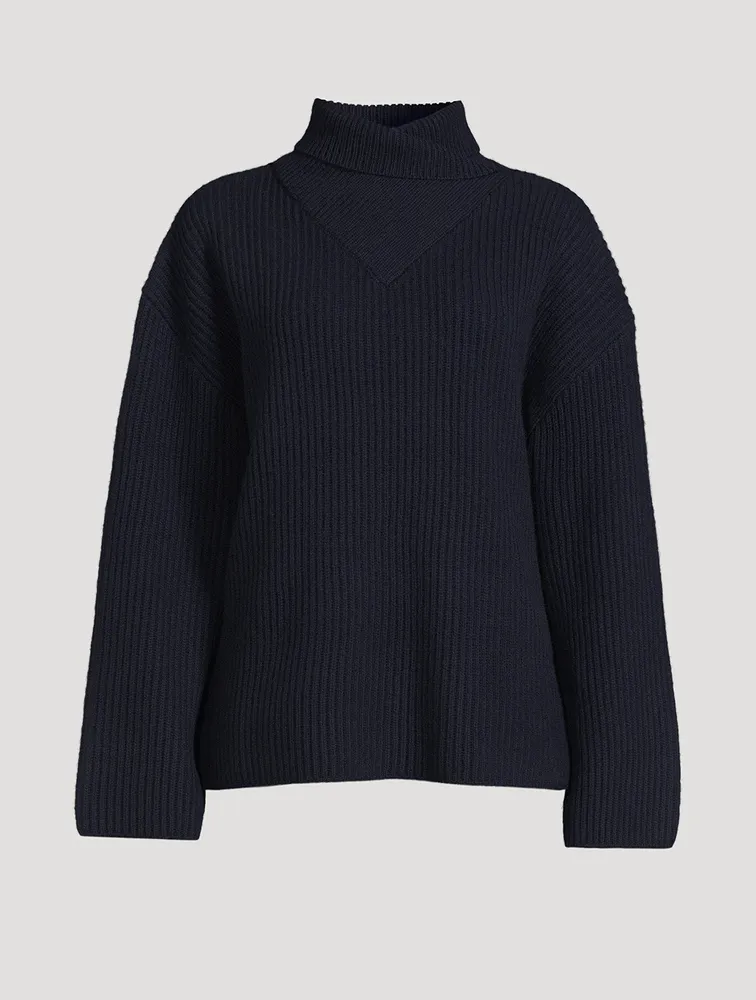 Wrapped-Neck Wool Sweater