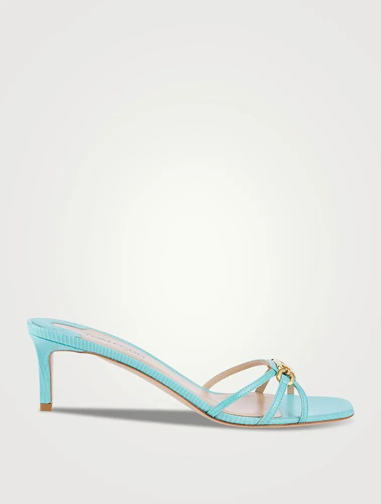Whitney Lizard-Embossed Leather Mules