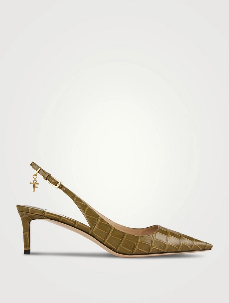 Angelina Croc-Embossed Leather Slingback Pumps