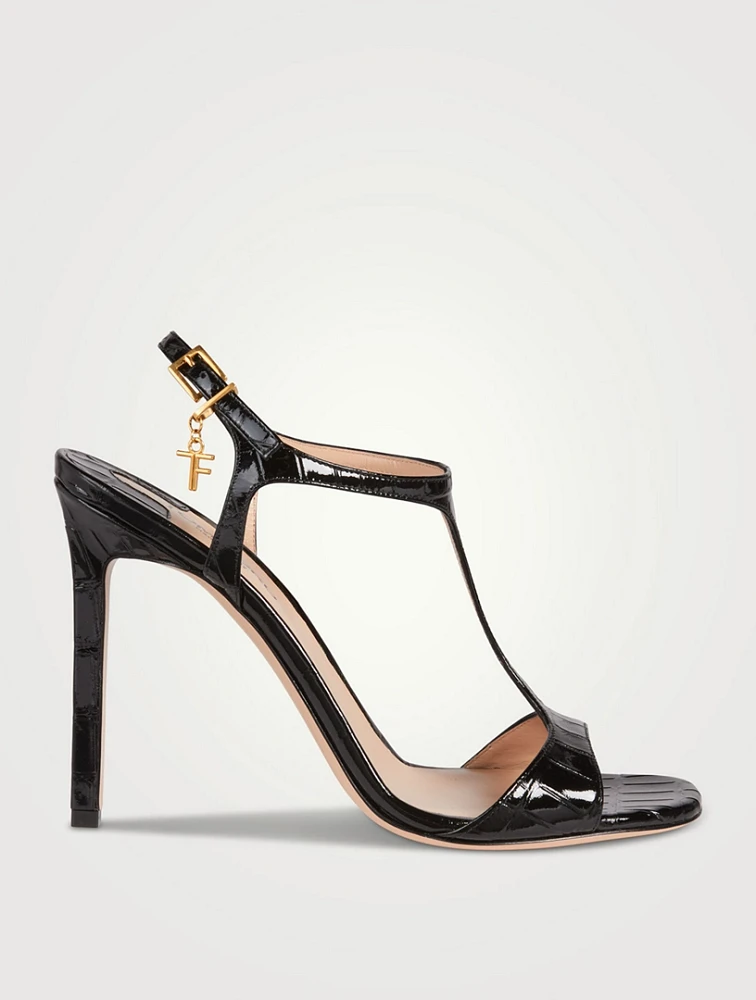 Angelina Croc-Embossed Leather Sandals