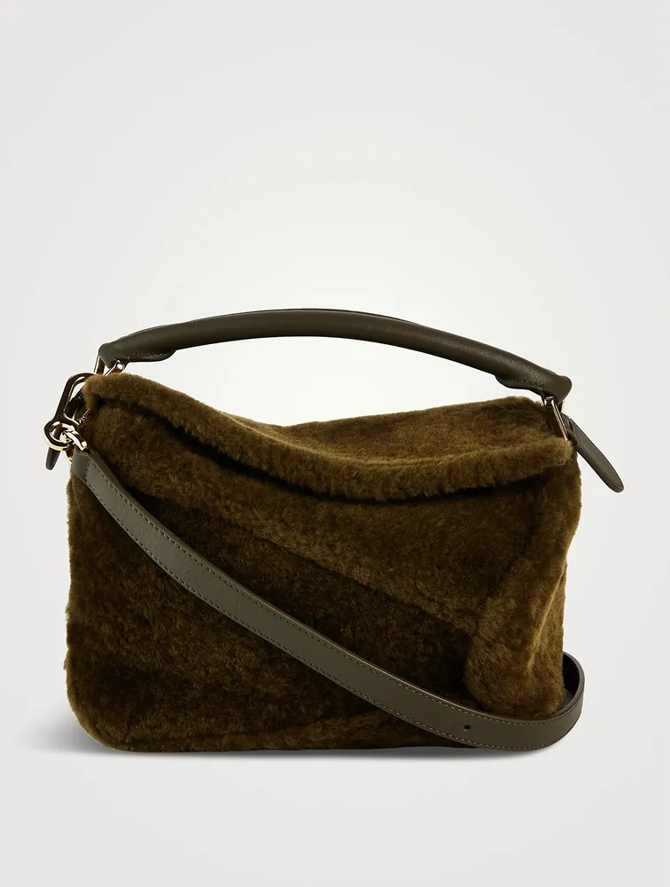 Small Puzzle Edge Shearling Bag