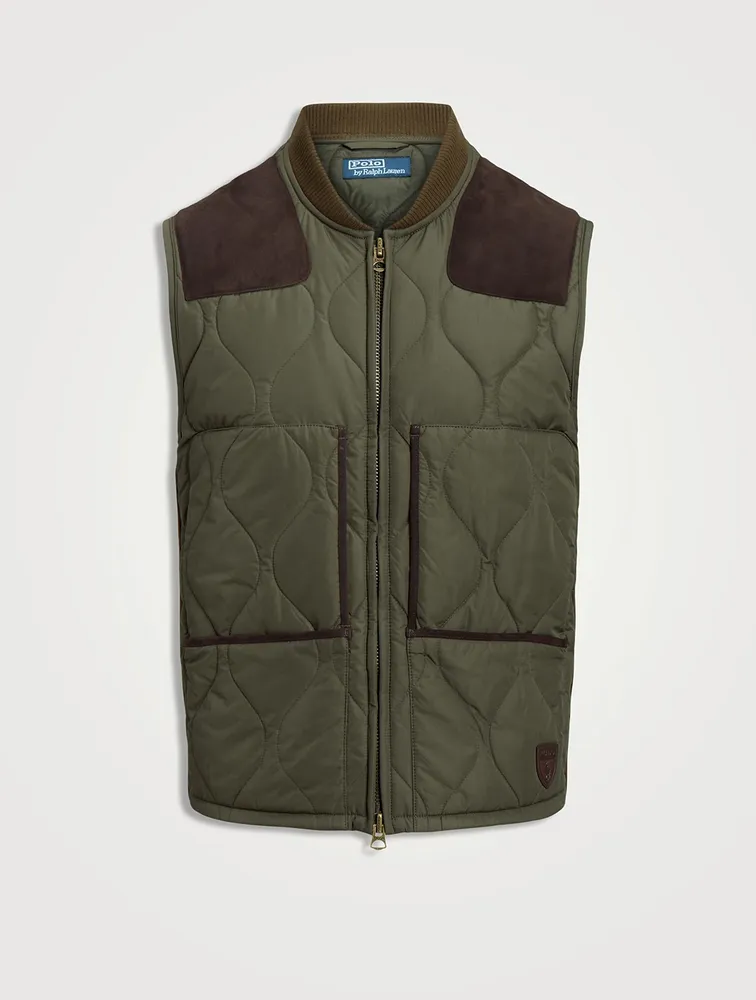 Suede-Trim Quilted Vest