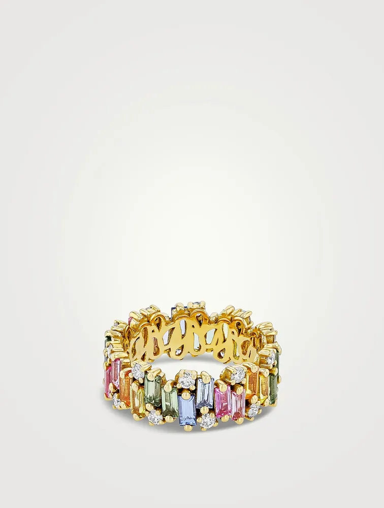 Audrey 18K Yellow Gold Diamond And Pastel Sapphire Eternity Ring