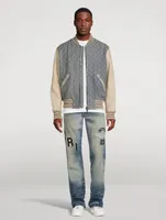 Jacquard Varsity Jacket With Leather Sleeve