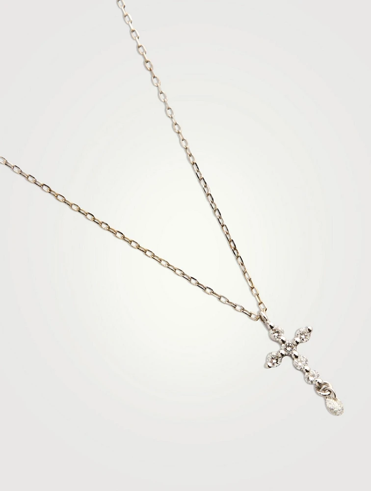 18K White Gold Cross Necklace With Diamonds