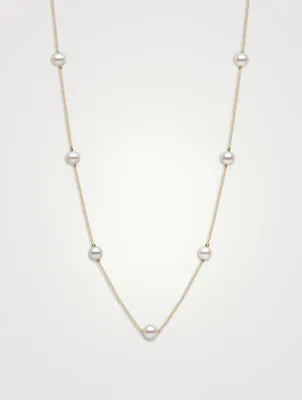 18K Gold Chain Necklace With Pearls
