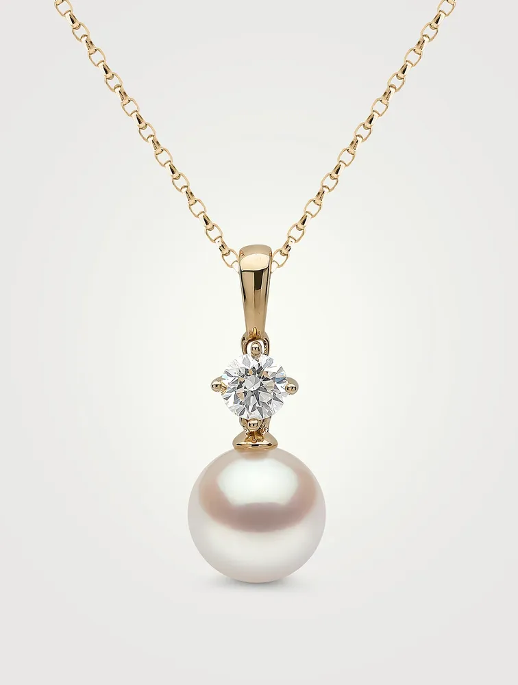 18K Gold Akoya Pearl And Diamond Pendant Necklace