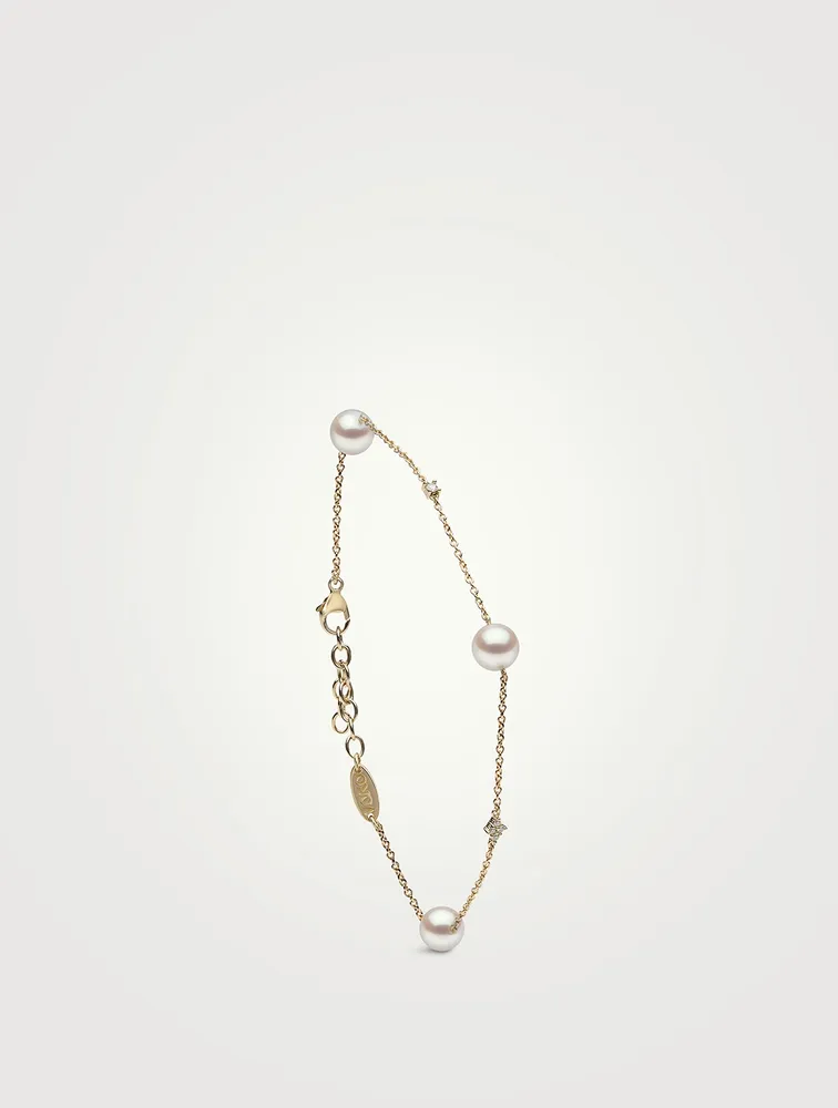 18K Gold Akoya Pearl And Diamond Bracelet