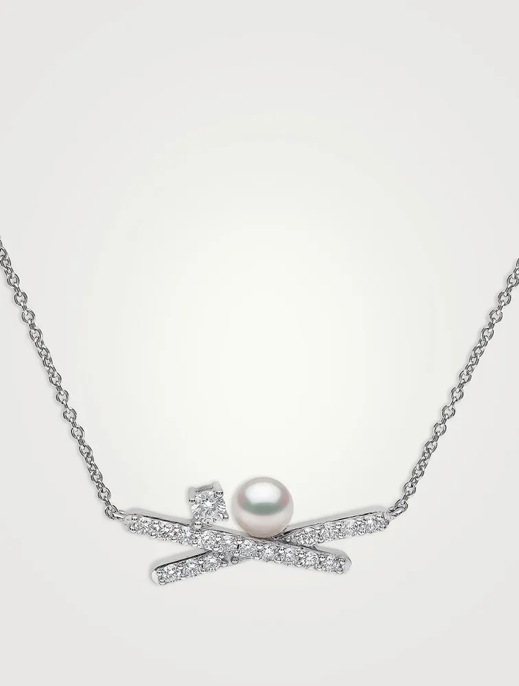 18K White Gold Akoya Pearl And Diamond Necklace