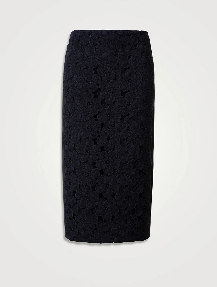 Anemone-Embroidered Pencil Skirt