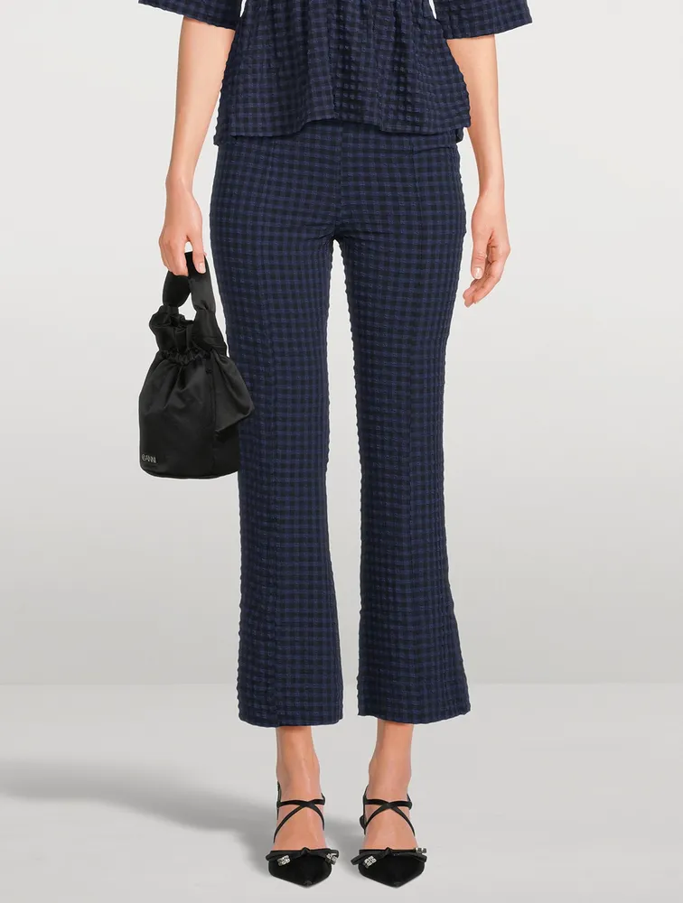 Checkered Seersucker Crop Pants