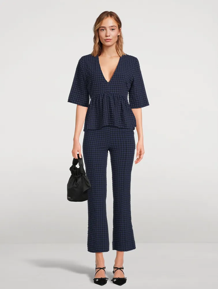Checkered Seersucker Crop Pants