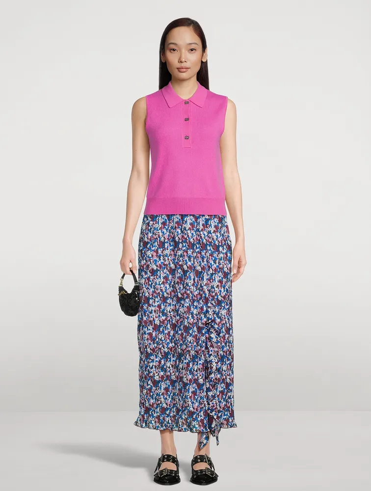 Pleated Georgette Flounce Midi Skirt