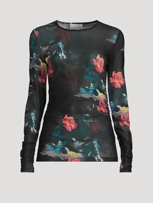 Mesh Printed Long-Sleeve Top
