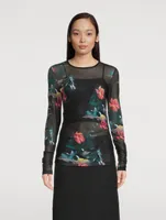 Mesh Printed Long-Sleeve Top