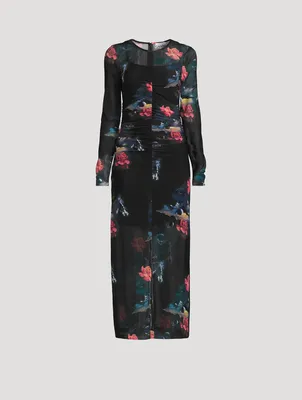 Mesh Ruched Long Dress