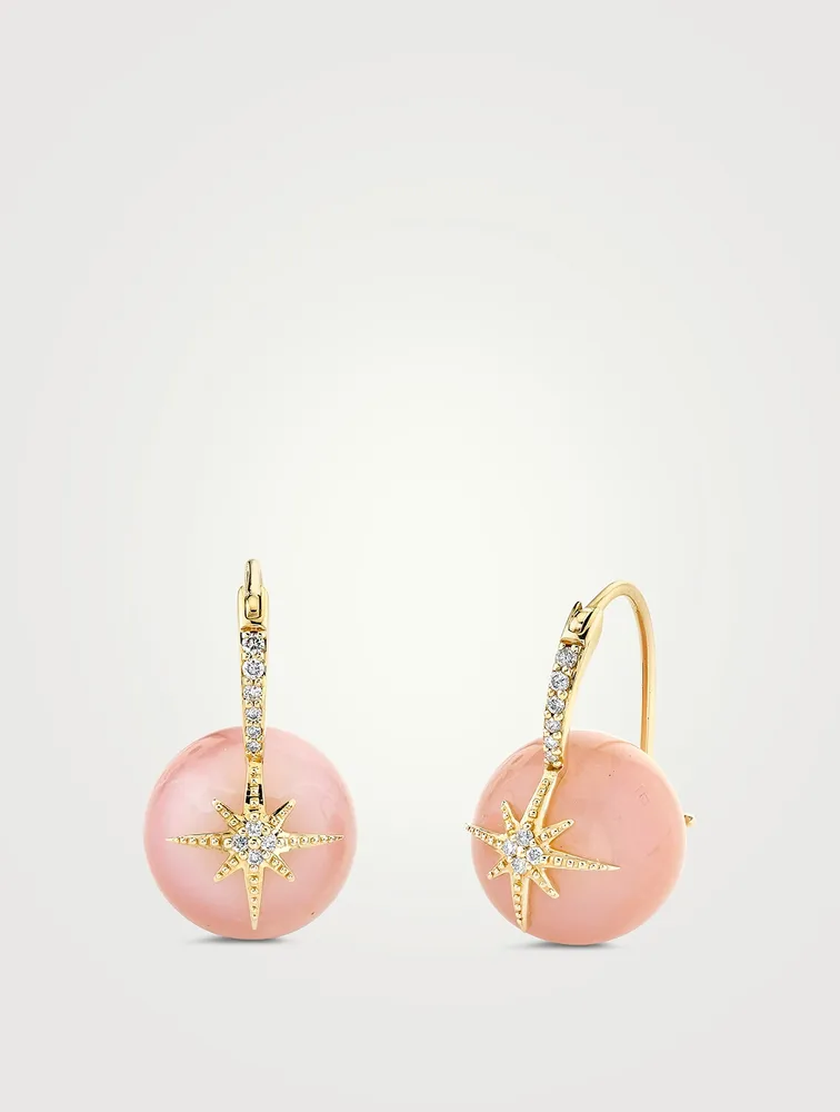 Starburst Pink Opal Earrings With Diamonds