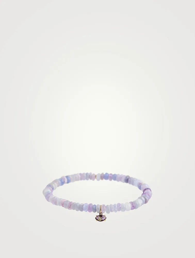 Hackmanite Beaded Bracelet With Gold, Amethyst And Diamond Evil Eye Charm