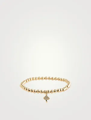 Gold Beaded Bracelet With Gold Diamond Mushroom Charm
