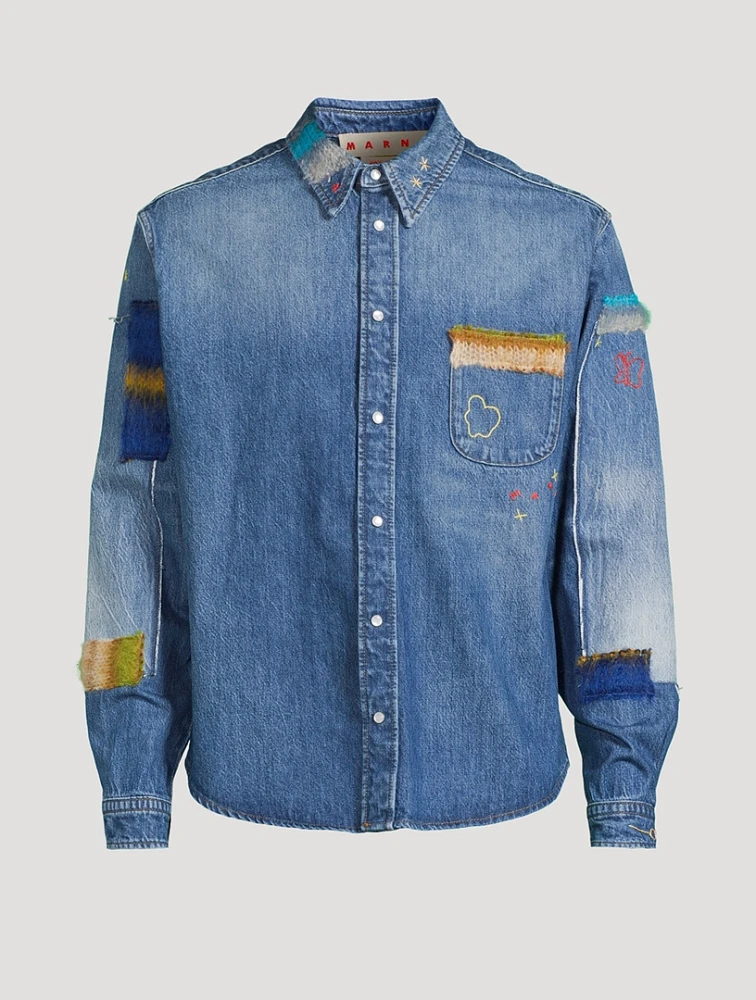 Denim Shirt With Mohair Patches