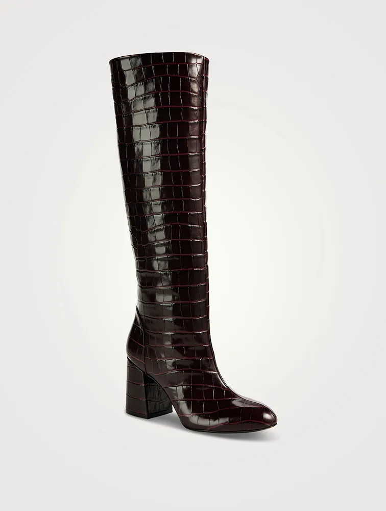 Flareblock Croc-Embossed Leather Knee-High Boots