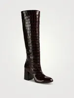 Flareblock Croc-Embossed Leather Knee-High Boots